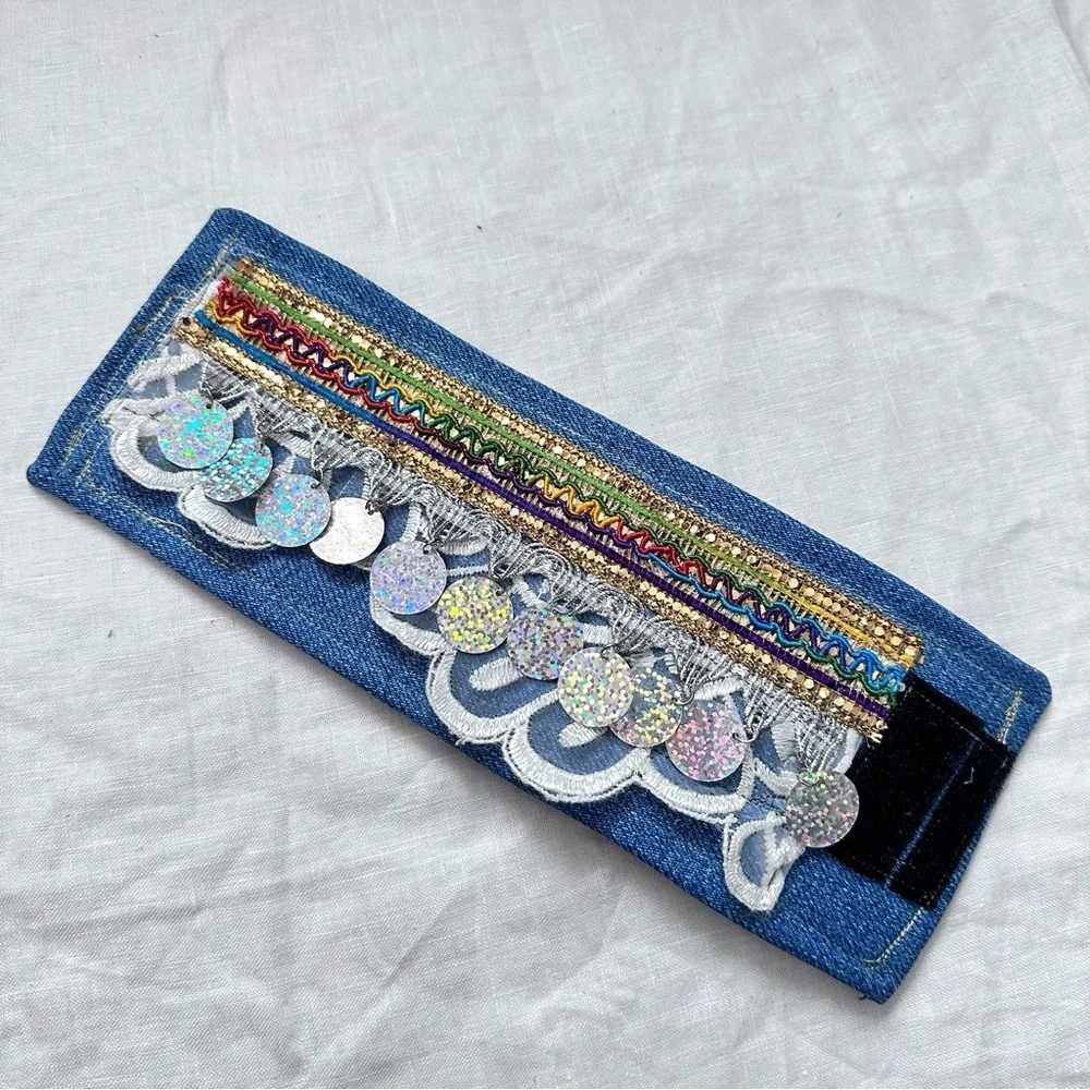 RUBYRUDI Cuff Bracelet Handcrafted OOAK Fabric Embellished Artisan Wearable Art